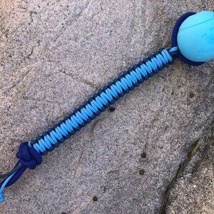 Dog Training Ball w/ Woven Paracord Handle Fetch & Reward Toy 2.5" Ball 12" Rope